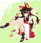  bare_shoulders black_hair bow detached_sleeves hair_bow hair_tubes hakurei_reimu highres holding_legs kaya_rio long_hair red_eyes sash solo touhou 