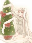  bad_id bad_pixiv_id bare_legs blonde_hair bottomless bow chii chobits christmas_tree kototoka long_hair pullover red_bow sitting solo star sweater very_long_hair wariza 