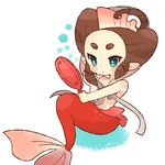  aqua_eyes brown_hair chiyoko_(oman1229) hand_mirror mermaid mirror monster_girl ningyo_(youkai_watch) pointy_ears protected_link shell shell_bikini white_background youkai youkai_watch youkai_watch_2 