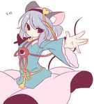 animal_ears blush cosplay dated grey_hair hairband heart highres komeiji_satori komeiji_satori_(cosplay) kozakura_(dictionary) mouse_ears mouse_tail nazrin outstretched_arms red_eyes short_hair simple_background skirt solo tail third_eye touhou white_background 