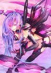  bad_id bad_pixiv_id blue_hair breasts earrings glowing glowing_eye highres iris_heart jewelry kami_jigen_game_neptune_v large_breasts long_hair looking_at_viewer neptune_(series) pink_eyes smile solo sxbzero 