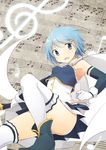  :d armband bad_id bad_pixiv_id beamed_sixteenth_notes blue_eyes blue_hair cape eighth_note gloves hair_ornament hairclip highres kyabechi mahou_shoujo_madoka_magica mahou_shoujo_madoka_magica_movie miki_sayaka musical_note open_mouth quarter_note short_hair smile solo staff_(music) sword thighhighs treble_clef weapon 