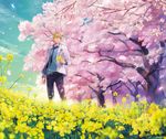 blonde_hair cherry_blossoms flower kise_ryouta kuroko_no_basuke male_focus megane_(artist) petals solo tree 