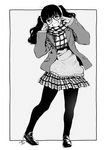  blush glasses greyscale grin highres long_hair looking_at_viewer monochrome original pantyhose scarf school_uniform smile solo takanashi_ringo twintails 