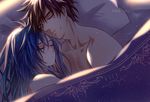  1girl blanket blue_hair brown_hair chidori_kaname closed_eyes couple full_metal_panic! hetero long_hair lorein pillow sagara_sousuke scar short_hair sleeping 