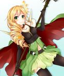  belt blonde_hair cape collar duel_monster eld_pld green_eyes long_hair midriff navel ritual_beast_tamer_lara smile solo staff thighhighs yuu-gi-ou zettai_ryouiki 