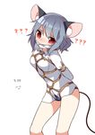  absurdres animal_ears bare_legs bdsm blush bondage bound grey_hair highres kozakura_(dictionary) mouse_ears mouse_tail nazrin panties red_eyes rope short_hair simple_background solo tail touhou underwear white_background 