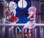  asymmetrical_hair back bad_id bad_twitter_id barefoot bat_wings blonde_hair crystal finger_to_mouth flandre_scarlet frills full_body full_moon hat hat_ribbon indoors lavender_hair looking_at_viewer mary_janes mob_cap moon multiple_girls night night_sky nr_(cmnrr) profile puffy_sleeves red_eyes remilia_scarlet ribbon sash shirt shoes short_hair short_sleeves siblings side_ponytail sisters sitting skirt skirt_set sky smile star_(sky) touhou window wings wrist_cuffs 