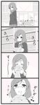  1girl 4koma blush clothes_sniffing comic heart kureppu love_live!_school_idol_project monochrome nishikino_maki saliva school_uniform smelling sniff sniffing symbol-shaped_pupils symbol_shaped_pupils uniform 