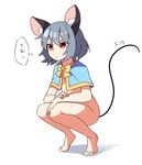  animal_ears barefoot blush capelet grey_hair highres kozakura_(dictionary) mouse_ears mouse_tail nazrin nude red_eyes short_hair solo squatting tail touhou 