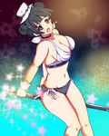  bikini black_hair blue_eyes double_bun gloves hat houkago_no_pleiades itsuki_(houkago_no_pleiades) pole riding solo swimsuit top_hat tranquilizer_(bestcenter) 