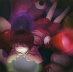  absurdres braid closed_eyes egg highres lying madotsuki pink_shirt scan shimo_(depthbomb) shirt skirt sleeping socks solo sweater twin_braids yume_nikki 