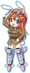  animal_ears blue_eyes bunny_ears charlotte_e_yeager goggles hand_on_hip long_hair military military_uniform mochiya_marosuke no_nose open_mouth orange_hair panties solo strike_witches tail underwear uniform world_witches_series 