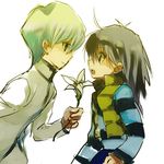  androgynous bad_id bad_pixiv_id black_hair brothers flower gm green_hair kaiba_mokuba kaiba_noah lily_(flower) male_focus multiple_boys siblings yuu-gi-ou yuu-gi-ou_duel_monsters 