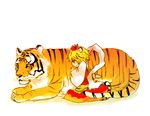  animal_ears animal_print bad_id bad_pixiv_id blonde_hair hair_ornament kemonomimi_mode multicolored_hair nuime shawl short_hair solo tail tiger tiger_ears tiger_print tiger_tail toramaru_shou touhou yellow_eyes 