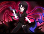  black_hair black_legwear dress hiiragi_mitsuna houjuu_nue red_eyes short_hair solo thighhighs touhou wings 