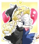  alice_margatroid bad_id bad_pixiv_id blonde_hair blue_eyes blush boots couple dress eye_contact happy hat heart hug kirisame_marisa long_hair looking_at_another multiple_girls non_(z-art) open_mouth short_hair star touhou witch_hat yellow_eyes yuri 