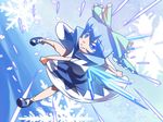  blue_eyes blue_hair bow cirno hair_bow shokkin short_hair snowflakes solo touhou 