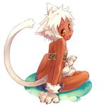  animal_ears animal_print bad_id bad_pixiv_id brown_eyes cat_ears copyright_request dark_skin denim denim_shorts flat_chest from_behind leopard_print looking_back midriff mizuki_kotora paws shorts sitting smile solo tail tan white_hair yellow_eyes 