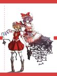  bat bat_wings blonde_hair dizzy_(artist) flandre_scarlet hat highres multiple_girls one_side_up purple_hair red_eyes remilia_scarlet short_hair siblings sisters thighhighs touhou wings 