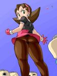  ass brown_hair earrings gloves green_eyes hairband jewelry kobun lowres pantyhose rockman rockman_dash tron_bonne upskirt 