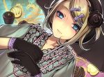  bad_id bad_pixiv_id blonde_hair blue_eyes flower frills gloves hair_ornament jirou_(slept) kagamine_rin no_nose rose solo umbrella vocaloid 