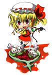  blonde_hair blood chibi flandre_scarlet hat marusuke one_side_up ponytail red_eyes short_hair solo touhou wings 