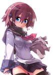  blue_eyes cold copyright_request ooyama_kina red_hair scarf school_uniform short_hair solo thighhighs 