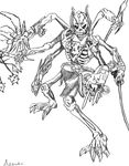  aracula aracula_(skeleton_warriors) dagger gun monochrome skeleton_warriors solo sword teeth weapon 