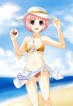  bad_id bad_pixiv_id beach bikini breasts cable cable_divider day digital_media_player earbuds earphones front-tie_top hair_ornament hairclip hat highres lowleg lowleg_bikini medium_breasts microsoft navel open_mouth original outdoors pink_eyes pink_hair print_sarong product_placement sarong short_hair side-tie_bikini smile solo swimsuit underboob water white_sarong zvuc 