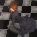  brown_eyes brown_hair dress pantyhose ponytail solo toritori umineko_no_naku_koro_ni ushiromiya_natsuhi 