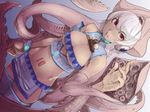  beltbra bracelet breasts cleavage covered_nipples detached_collar dutch_angle jewelry large_breasts megurine_luka midriff miniskirt open_mouth pink_hair red_eyes skirt squid stregoicavar thighhighs unzipped vocaloid 