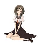  bakemonogatari brown_hair dress legs long_legs mary_janes monogatari_(series) pink_eyes rage_(rojiura) school_uniform sengoku_nadeko shoes short_hair sitting socks solo wariza white_legwear 