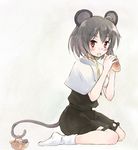  ahoge animal_ears duplicate eating food grey_hair mouse_ears mouse_tail nazrin no_shoes nonaka_yuu red_eyes short_hair socks solo tail touhou 