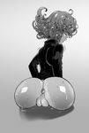  anus ass bad_id bad_pixiv_id blush bottomless cropped_legs curly_hair fat_mons from_behind greyscale highres huge_ass looking_back monochrome one-punch_man pussy shiny shiny_skin short_hair solo sweat sweatdrop tatsumaki the_golden_smurf uncensored 