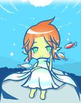  air_bubble angelfish barefoot bubble fish fish_girl green_eyes head_fins monster_girl orange_hair pop'n_music smile solo tetra_(pop'n_music) underwater 