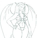 2015 anthro bikini breasts clothing digital_media_(artwork) disney felid female gargoyles hair hand_on_hip maggie_reed_(gargoyles) mammal mutate_(gargoyles) navel redout sketch sling_bikini solo swimwear thick_thighs wide_hips wings