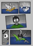 2023 absurd_res anthro beauchamp_(halcyon) clothed clothing comic determined digital_media_(artwork) duo fur greyscale hair halcyon_(series) herba_(halcyon) hi_res lagomorph leporid lost_andsafe male mammal monochrome mouse murid murine open_mouth panicking rabbit rodent shocked simple_background swimming water