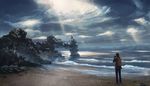  1boy 1girl beach cloud clouds dekus female girl ocean painting photographer scenery sea shore 