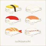  border commentary_request cub food nigirizushi no_humans original seal simple_background sushi 