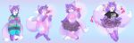 &lt;3 alternate_costume anthro blush bottomwear breast_growth breasts canid canine clothed clothing clothing_swap colored eyes_closed female fox fur gender_transformation growth hair hair_growth happy male mammal medium_breasts mtf_transformation multi_tail one_eye_closed pawberry purple_body purple_fur purple_hair sequence skirt solo tail thick_thighs transformation wink