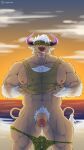 2_horns abs absurd_res anthro bodily_fluids bovid bovine cattle chest_tuft clothed clothing clothing_lift genital_fluids genitals hair hi_res horn lifewonders male mammal muscular muscular_anthro muscular_male muscular_thighs nipples pecs penis precum shennong solo solo_focus tokyo_afterschool_summoners tuft vein veiny_penis vulgargeist white_hair