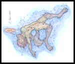 anthro autumn_williams breasts colored_pencil colored_pencil_(artwork) cougar_leon feet female fur hair humanoid hyena mammal nipples nude paws simple_background solo spots spotted_body spotted_fur tail text toes traditional_media_(artwork) underwater water were werehyena yellow_body