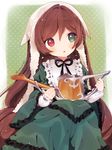  bad_id bad_pixiv_id brown_hair gothic_lolita green_eyes heterochromia lace lolita_fashion long_hair natsumi_(natumi06) open_mouth red_eyes rozen_maiden sitting solo suiseiseki watering_can 