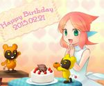  angelfish cake fish_girl food green_eyes happy_birthday head_fins monster_girl orange_hair pop'n_music solo strawberry_shortcake tetra_(pop'n_music) 