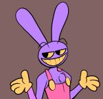 anthro bluddly fur jax_(the_amazing_digital_circus) lagomorph leporid male mammal purple_body purple_fur rabbit shaded simple_background simple_shading slim smile solo the_amazing_digital_circus