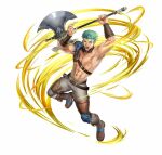  1boy armor axe brown_footwear dieck_(fire_emblem) fire_emblem fire_emblem:_the_binding_blade fire_emblem_heroes green_eyes green_hair grey_pants holding holding_axe mikurou_(nayuta) muscular muscular_male official_art open_mouth pants pauldrons shoulder_armor single_pauldron solo spiked_pauldrons 
