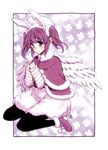  angel_wings animal_ears bunny_ears idolmaster idolmaster_cinderella_girls monochrome ogata_chieri short_hair solo takanashi_ringo twintails wings winter_clothes 