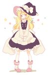  :o bad_id bad_pixiv_id blonde_hair bow braid daizu_(melon-lemon) dress drooling drowsy hands_together hat hat_bow highres kirisame_marisa long_hair long_sleeves pigeon-toed single_braid solo star touhou white_bow witch_hat yellow_eyes 