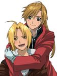  2boys alphonse_elric brothers conqueror_of_shambala edward_elric fullmetal_alchemist hug multiple_boys siblings simple_background 